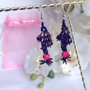 Natural Plants Seeds & Pink Pea Artisan Earrings